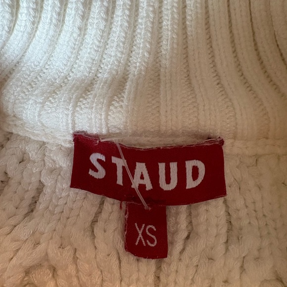 STAUD Hampton Mixed Knit White Half Zip Sweater with Black Detailing - Picture 2 of 9